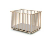 FORMULA BABY Parc bébé en bois brut | robuste & pratique | avec 4 roues orientables & freins | pliage facile | fond réglable sur 3 hauteurs | poids max 15kg | installation rapide sans outil