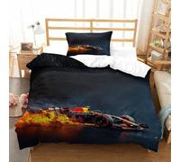 Formule 1 BullRacing Modèle Housses De Couette Imprimé Hypoallergénique Ensemble De F1 Racing Literie Avec Parure De Lit Microfibre Linge De Lit Et Taie D'oreiller Doux Et Souple Single（135x200cm）