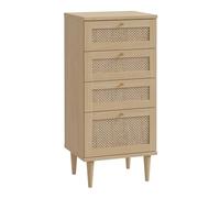Chiffonnier 4 tiroirs - Décor Chêne et cannage - L50,4 x P41,4 x H108,8 cm - CALASETTA