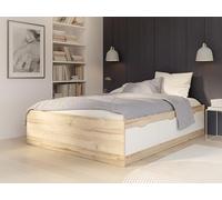 FORTE FINLANDEK Lit Adulte VANKKA scandinave décor Chene et Blanc Mat - l 140 x L 190 cm