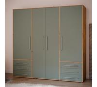 Forte Jupiter 205 Armoire spacieuse avec 4 portes pivotantes et 6 tiroirs, décor chêne artisanal/sauge, 205,9 cm de large, 200 cm de haut, 53 cm de profondeur