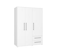 Forte Jupiter Armoire 140 150 cm à 3 Portes avec 2 tiroirs et étagères Blanc 145 x 59 x 200 cm