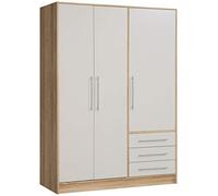 Forte Jupiter Armoire à vêtements 3 Portes, 3 tiroirs, matériau à Base de Bois, chêne Sonoma + Blanc, 144,6 x 60 x 200 cm