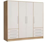 Forte Jupiter Armoire à vêtements 4 Portes, 6 tiroirs, matériau à Base de Bois, chêne Sonoma + Blanc, 206,5 x 60 x 200 cm