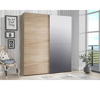 Forte KAIKAIS Armoire 170, Penderie avec Miroir, Armoire à Portes Coulissantes, Scandinave, Chambre à Coucher, 2 Portes, Décor Bois: Chêne Sonoma, 170 cm de Large x 190,5 cm de Haut x 61 cm de