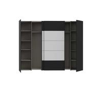 Forte NARAGO Armoire 270 à 4 Portes pivotantes/coulissantes avec étagères et Tringle à vêtements en Bois - Noir et Blanc - 270,3 cm de Large, 210,5 cm de Haut et 61,2 cm de Profondeur