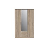 Forte NIKO Armoire 120 130, 3 Portes 2 Tiroirs avec Miroir, Style Scandinave, Chêne Sonoma, 123x185x53cm