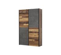 FORTE Armoire coulissante OZZULA 2 portes 6 étagères bois aspect béton gris 120x42x190,5cm