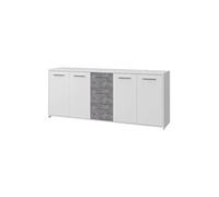 Forte PILVI Buffet 180 Moderne avec 4 Portes et 4 tiroirs pour Salon/Chambre à Coucher, en Bois Effet béton, Blanc, 179 cm de Large x 74,1 cm de Haut x 42 cm de Profondeur