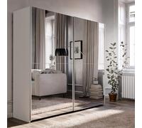 Forte Schach & Matt Armoire 190 à Portes coulissantes en Bois avec 2 Portes Miroir Blanc Largeur 190 cm Hauteur 190,5 cm Profondeur 61,2 cm