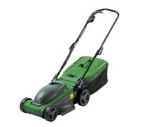 Forte Tondeuse électrique 1400 W 34 cm avec une largeur de coupe de 34 cm, 6 hauteurs de coupe réglables et un rouleau arrière Tondeuse électrique puissante pour petites et moyennes pelouses (tondeuse