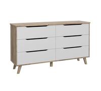 Möbelvertrieb FORTE Commode Vankka 6 tiroirs chêne et blanc – Bois stratifié – 154,7 x 86,3 x 42 cm