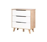 Forte VANKKA Commode avec 3 tiroirs, matériau dérivé du Bois, décor Planches de chêne/Blanc, L x H x P : 80 x 86,3 x 42 cm