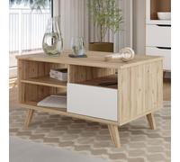 Forte VANKKA Table Basse 90 avec Compartiments Ouverts et tiroir, matériau en Bois, décor chêne planché, Blanc, 90 cm de Large, 51,1 cm de Haut, 60 cm de Profondeur