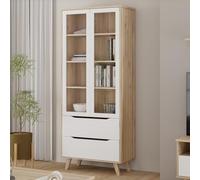 Möbelvertrieb FORTE Vitrine VANKKA 2 portes vitrées 2 tiroirs Chêne/Blanc 84,7 x 41,7 x 201,5 cm