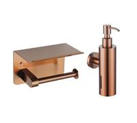 Fortifura Calvi ensemble d'accessoires de toilette - distributeur de savon - porte-rouleau - avec plateau - cuivre brossé SW1183051/SW1111572