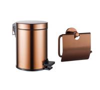 Fortifura Calvi ensemble d'accessoires pour toilettes - porte-rouleau - avec couvercle - poubelle à pédale - 5 litres - cuivre brossé SW1183148/SW1111581