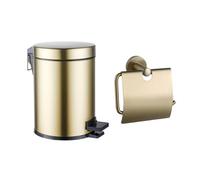 Fortifura Calvi ensemble d'accessoires pour toilettes - porte-rouleau - avec couvercle - poubelle à pédale - 5 litres - laiton brossé SW1183146/SW1111579