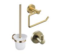 Fortifura Calvi Ensemble d'accessoires WC - porte-rouleau avec clapet - brosse WC - crochet porte-serviette - laiton brossé PVD (or) SW1183146/SW639937/SW639940