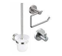 Fortifura Calvi Ensemble d'accessoires WC - porte-rouleau avec clapet - brosse WC - crochet porte-serviette - inox brossé PVD SW1183145/SW639927/SW639930
