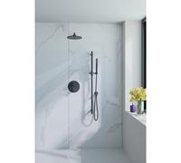 Fortifura Calvi Ensemble de douche à encastrer - rond - thermostatique - bras mural - glissière - douche principale de 25 cm - douchette à main - flexible de douche en métal - noir mat SW496811/SW1183