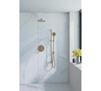 Fortifura Calvi Ensemble de douche à encastrer - rond - thermostatique - bras mural - glissière - douche principale de 25 cm - douchette ronde - flexible lisse - Laiton brossé PVD Or SW728176/SW720555