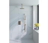 Fortifura Calvi Ensemble de douche à encastrer - thermostatique - bras plafond - glissière - douche principale de 30 cm - douchette à main - flexible de douche lisse - Laiton brossé PVD (Or) SW720557/