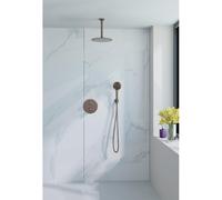 Fortifura Calvi Ensemble de douche à l'italienne - rond - thermostatique - bras plafond - douche principale de 25 cm - douchette ronde - flexible lisse - Cuivre brossé PVD (Cuivre) SW799407/SW970041/S