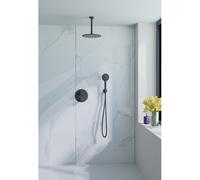 Fortifura Calvi Ensemble de douche à l'italienne - rond - thermostatique - bras plafond - douche principale de 25 cm - douchette ronde - flexible lisse - noir mat SW706210/SW720553/SW496816/SW377853/S