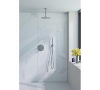 Fortifura Calvi Ensemble de douche à l'italienne - rond - thermostatique - bras plafond - douche principale de 25 cm - douchette à main - flexible lisse - Acier inoxydable brossé PVD (inox) SW377868/S