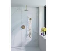 Fortifura Calvi Ensemble de douche à l'italienne - rond - thermostatique - bras plafond - glijstang - douche principale de 25 cm - douchette ronde - flexible lisse - Laiton brossé PVD (Or) SW728176/SW