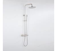Fortifura Calvi Ensemble de douche de pluie - thermostatique - pomme de douche 25cm - flexible métallique - douchette barre - Acier inox brossé PVD SW1159499