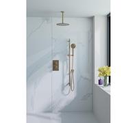 Fortifura Calvi Ensemble de douche pluie encastrable - thermostatique - bras plafond - pommeau 25cm - barre curseur - douchette ronde - flexible lisse - Laiton brossé (doré) SW728176/SW720555/SW720557
