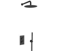 Fortifura Calvi ensemble de douche pluie encastré - douche de tête Ø 30 cm - bras mural courbé 35 cm - flexible lisse - noir mat SW496811/SW542644/SW706210/SW1139120/SW720560/SW72
