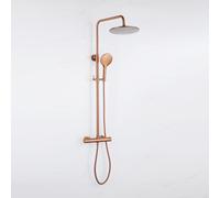 Fortifura Calvi Ensemble de douche pluie - thermostatique - douche principale de 25 cm - flexible en métal - douchette ronde - Cuivre brossé PVD (Cuivre) SW970040 SW970047