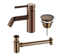 Fortifura Calvi Ensemble de robinet lavabo - bas - bonde non-obturable - siphon bas design - Cuivre SW799405/ SW970031 / SW799403