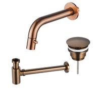 Fortifura Calvi Ensemble de robinetterie pour lave-mains - encastré - bec 18cm - raccourcissable - siphon - bonde always open - Cuivre brossé PVD (Cuivre) SW1108832/SW799403/SW799405