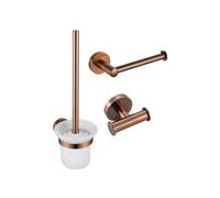 Fortifura Calvi Ensemble de toilette 3 pièces - porte-rouleau sans clapet - brosse de toilette - patère double ronde - Cuivre brossé PVD (Cuivre) SW970050 SW970052 SW1211596
