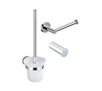 Fortifura Calvi Ensemble de toilettes 3 pièces - porte-rouleau de papier toilette sans couvercle - brosse de toilettes - patère porte-serviette simple ronde - Chrome SW639924 SW639926 SW1211590