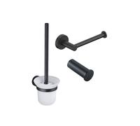 Fortifura Calvi Ensemble de toilettes 3 pièces - porte-rouleau sans couvercle - brosse de toilettes - crochet porte-serviette simple rond - noir mat SW639936 SW639935 SW1211586