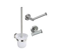 Fortifura Calvi ensemble WC 3 pièces - porte-rouleau sans couvercle - brosse WC - patère double ronde - inox brossé PVD (inox) SW639930 SW639931 SW1211589