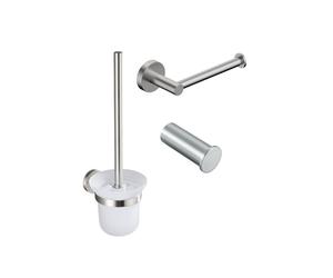 Fortifura Calvi Ensemble WC 3 pièces - porte-rouleau sans couvercle - brosse WC - patère porte-serviette simple ronde - acier inoxydable brossé PVD (inox) SW639927 SW639930 SW639931