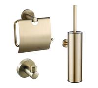 Fortifura Calvi Ensemble WC - porte-balai - fermé - patère - porte-rouleau de papier toilette - avec couvercle - laiton brossé (or) SW1183146/SW1111543/SW639937