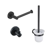 Fortifura Calvi Ensemble WC - porte-balai - ouvert - patère - porte-rouleau de papier toilette - sans couvercle - noir mat SW639932/SW639936/SW639935