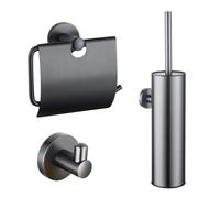 Fortifura Calvi Ensemble WC - porte-brosse WC - fermé - patère - porte-rouleau de papier toilette - avec couvercle - gunmetal brossé SW1183147/SW1111545/SW721175