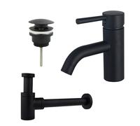 Fortifura Calvi Kit mitigeur lavabo - robinet bas - bonde clic clac - siphon design bas - Noir mat SW377833/SW696199/SW696215