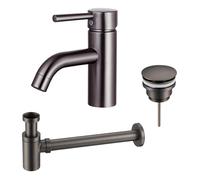 Fortifura Calvi Kit mitigeur lavabo - robinet bas - bonde clic clac - siphon design bas - PVD Gunmetal SW766540/SW767288/SW767295