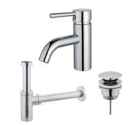 Fortifura Calvi Kit mitigeur lavabo - robinet bas - bonde clic clac - siphon design - Chrome brillant SW377810/SW696203/SW696214