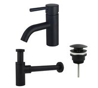 Fortifura Calvi Kit mitigeur lavabo - robinet bas - bonde clic clac - siphon design - Noir mat SW377833/SW696199/SW696210