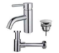 Fortifura Calvi Kit mitigeur lavabo - robinet bas - bonde non-obturable - siphon design bas - Chrome brillant SW377810/SW696209/SW696219